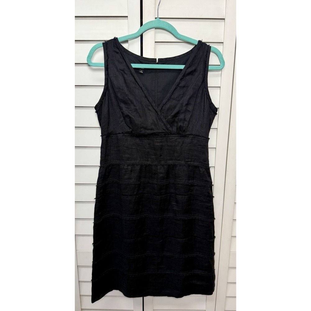 Talbots 100% Linen Sleeveless Tiered Fringe Sheath Dress Women's Size 6 Black